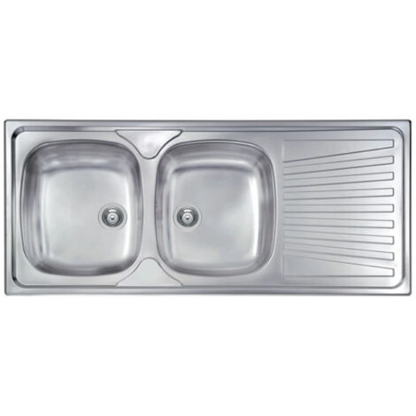 LAVELLO CUCINA DA INCASSO IN ACCIAIO INOX 2 VASCHE CON GOCCIOLATOIO MODELLO MONDIAL - CM.116x50 VASCA SINISTRA - PROFONDITÀ VASCA: 15 CM  - HID