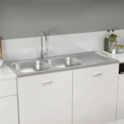 Lavello Cucina Doppia Vasca 1200x500x155mm Argento Acciaio Inox vidaXL