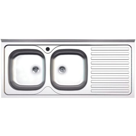 ARGONAUTA Lavello cucina due vasche con gocciolatoio dx acciaio da appoggio 50x120 cm(N127DX)