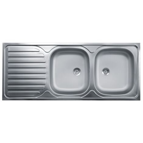 Lavello cucina due vasche con gocciolatoio sx acciaio da appoggio 50x120 cm