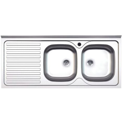 Lavello cucina due vasche con gocciolatoio sx acciaio da appoggio 50x120 cm(N127SX)