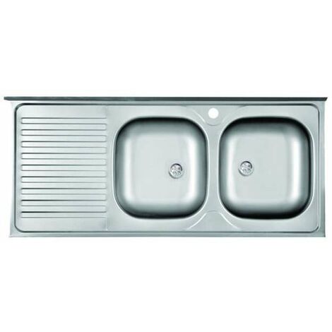 Lavello Cucina in Acciaio Satinato con Doppia Vasca e Gocciolatoio SX - 120x50 cm