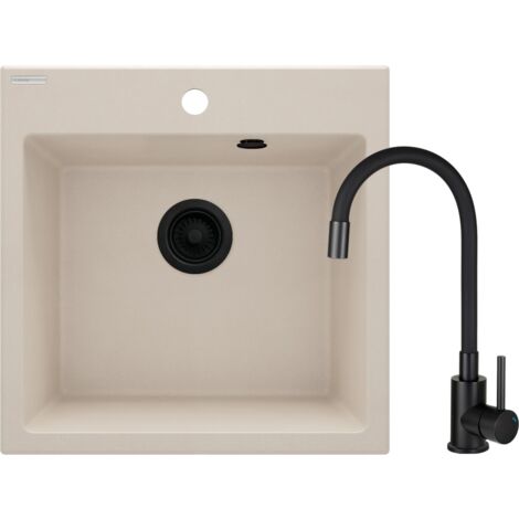 Lavello cucina in granito colore beige 50 x 50 cm completo di rubinetteria Deante EVORA ZQJN5103  Beige
