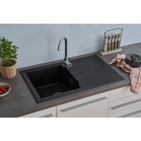 Lavello cucina incasso granito Mineralite 81 x 50 nero Respecta Alineo