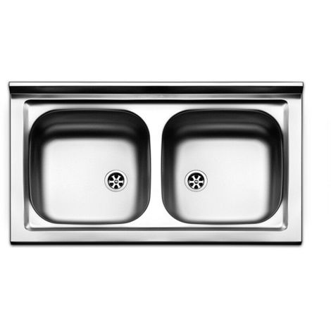 Misure Lavandino Cucina Doppio.Lavello Lavandino Cucina Inox Appoggio Da Mobile Cm 90 X 50 A Due Bacinelle Pi902