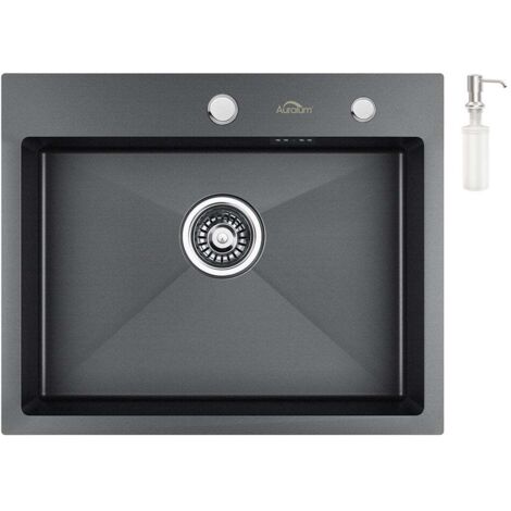 Lavello da Cucina 55 x 45 cm in Acciaio Inox, Auralum Lavandino Incasso Vasca Singola con dispenser di sapone, Sifone e Set di Drenaggio