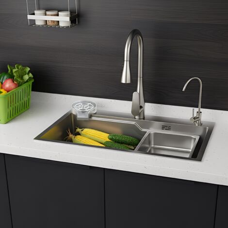 Lavello da cucina, 754522 cm, profondo, in acciaio inossidabile, profondo, vasca singola, lavello topmount, con griglia lavaggio inferiore e dosatore sapone