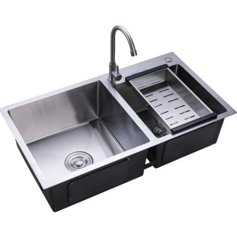 Lavello Da Cucina Con 2 Vasche Multifunzione Lavelli Sotto Piano 78 x 43 x 21 cm Lavello Cucina In Acciaio Inox Spazzolato Con Trop-Pieno E Set Di Scarico Spessore 2,5 mm