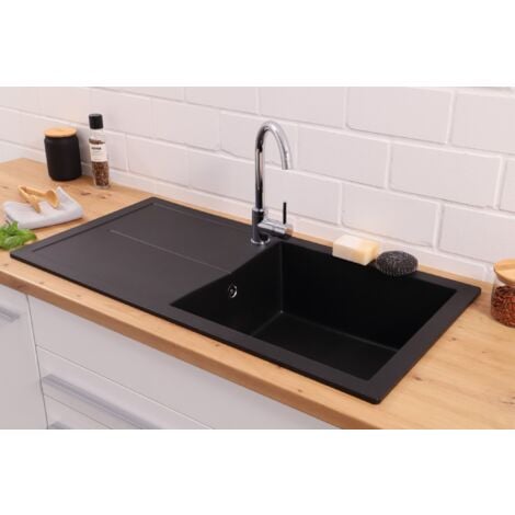 Lavello da cucina da incasso aspetto granito Mineralite 100 x 50 nero Respekta