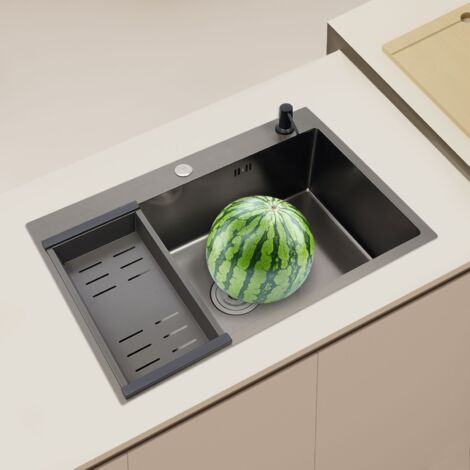 Lavello da cucina in acciaio inossidabile, lavandino con dosatore sapone, lavelli da cucina 68x45 cm
