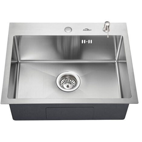 AURALUM Lavello da Cucina in Acciaio Inox 55x45cm, Lavandino Incasso Vasca Singola, Lavello Cucina 1 Vasca da appoggio o filotop, con dispenser di sapone, Sifone e Set di Drenaggio