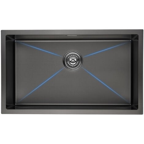 AURALUM Lavello da Cucina in Acciaio Inox 74x44cm Lavello Incasso 1 vasca Lavandino Cucina con Troppopieno e Sifone, Senza Piombo, Protezione Ambientale