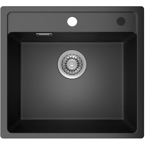 ANYCEE MAX Lavello da cucina in granito, 50 x 46 cm, da appoggio, con sifone, piletta e troppopieno