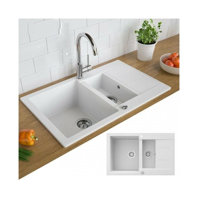 Lavandino In Ceramica Cucina.Lavello Da Cucina Lavabo 2 Vasche Lavabo Lavandino Vaschetta 800x500 Mm Colore Bianco Var4251421931251 1