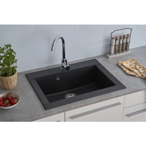 Lavello da cucina Lavello da incasso Granito Mineralite 66 x 50 Nero Respecta Ohio