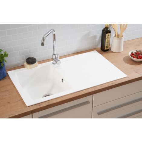 Respekta lavello da cucina Boston in mineralite color bianco / Lavello da incasso con 1 vasca, dimensioni 86 x 50 cm / Lavello adatto per mobili sottolavello da 45 cm di larghezza