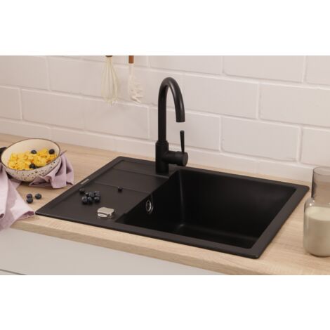 Lavello da cucina lavello da incasso in granito lavello 65x50 nero Respecta Nashville