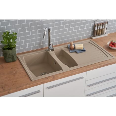 RESPEKTA Lavello da cucina lavello da incasso in granito Mineralite 100 x 50 Beige Respecta Boston