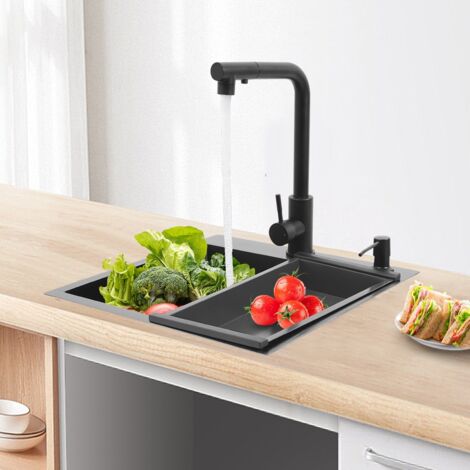 Lavello da cucina, lavello in acciaio inossidabile, lavello da cucina a vasca singola con rubinetto estraibile e cestello scolapasta