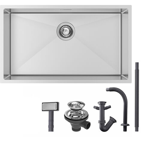 LONHEO MAX Lavello da Cucina Vasca Singola in Acciaio Inox, 74x44cm Lavandino Cucina Incasso con Sifone set, Da appoggio o filotop, Senza Piombo, Protezione Ambientale