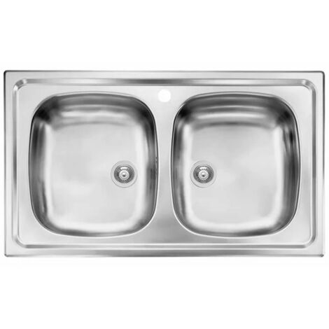 LAVELLO DA INCASSO IN ACCIAIO INOX 2 VASCHE MODELLO MONDIAL - CM.86x50 PROFONDITÀ VASCA: 15 CM  - HID