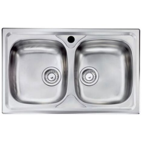 Lavello da incasso in acciaio inox due vasche con sifone 50x86 - mabel