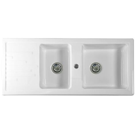 LAVELLO DA INCASSO IN CERAMICA MOD. C283 CON 2 VASCHETTE 116 x 50 Bianco