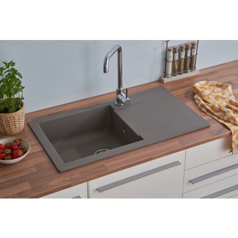 Lavello da incasso lavello da cucina in granito Mineralite 78 x 44 grigio respekta Denver
