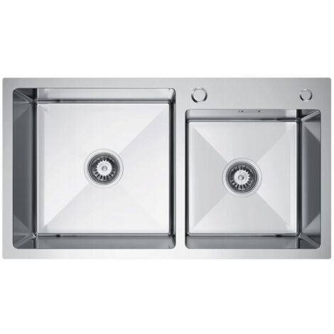 Lavello doppio NAYES 78x45 in acciaio inox con dispenser d'acqua.