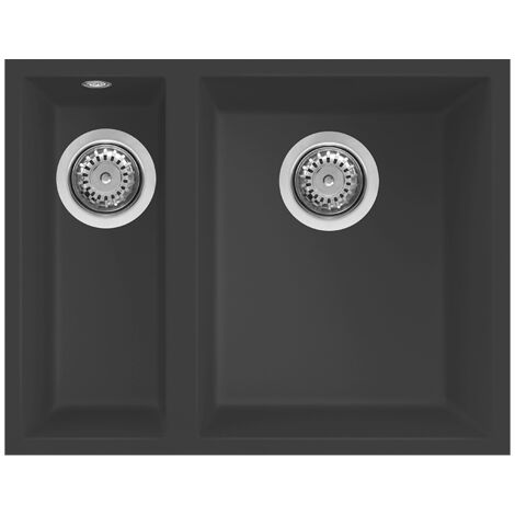 Lavello Elleci Incasso 2 vasche 56x44 Quadra 150 Sottotop Granitek Antracite LGQ15059BSO