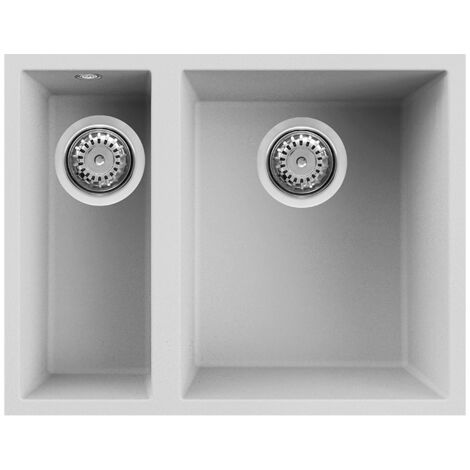 Lavello Elleci Incasso 2 vasche 56x44 Quadra 150 Sottotop Granitek Bianco LGQ15068BSO