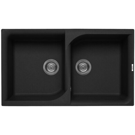 Lavello Elleci Incasso 2 vasche 86x50 Ego 450 Keratek Plus Black Nero Assoluto LKE45086