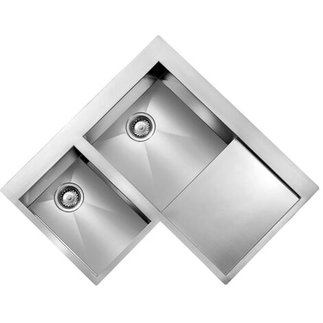 Lavello Cucina 2 Vasche Ad Angolo.Lavello Filoquadra Mix Ad Angolo 2 Vasche Destre Gocciolatoio Acciaio Inox 012968dcssp