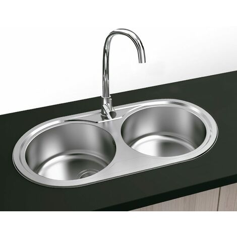 Lavello in Acciaio Inox 2 VASCHE/2 VASCHE TONDE - Duet (Esterno 44x84 cm) Diametro 36,7 cm/vasca Modello FG08