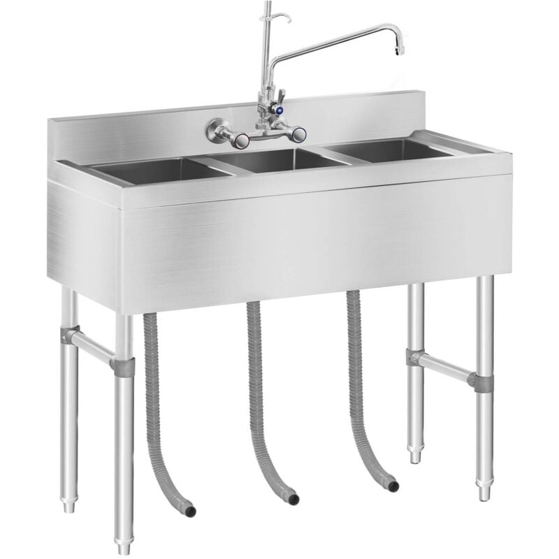 Lavello Inox Industriale Lavabo 3 Vasche Lavamani Banco Cucina Alzatina 10 Cm