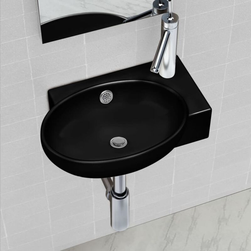 Lavabo, Lavandino in Ceramica Nera Rotondo con Foro Rubinetto/ Trabocco Vidaxl 3867