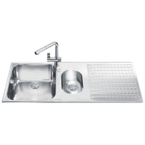 Lavello incasso 2 vasche e gocciolatoio destro 100x50 Smeg LTS102D2 inox spazzolato