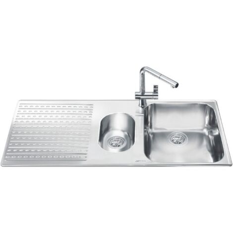 Lavello incasso 2 vasche e gocciolatoio sinistro 100x50 Smeg LTS102S2 inox spazzolato