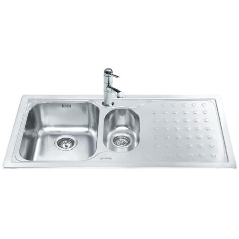 Lavello incasso 2 vasche gocciolatoio destro 100x50 Smeg LV100D3 inox