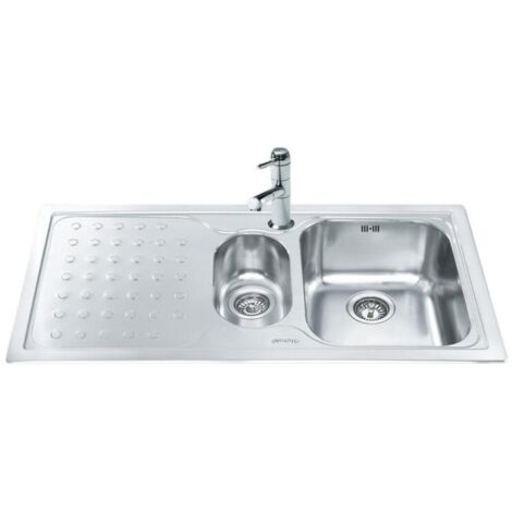 Lavello incasso 2 vasche gocciolatoio sinistro 100x50 Smeg LV100S3 inox