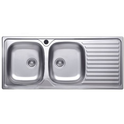 Lavello incasso acciaio inox 116x50 cm doppia vasca e gocciolatoio destro SA138