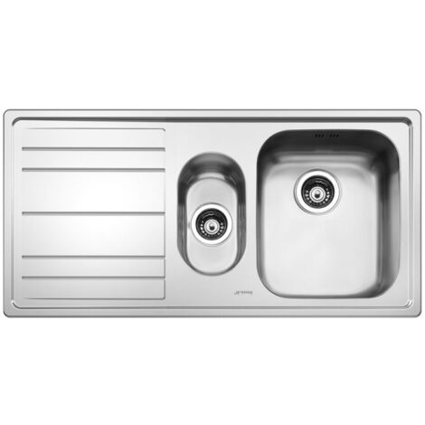 Lavello incasso semifilo 2 vasche e gocciolatoio sinistro 100x50 Smeg LE102S2 inox spazzolato