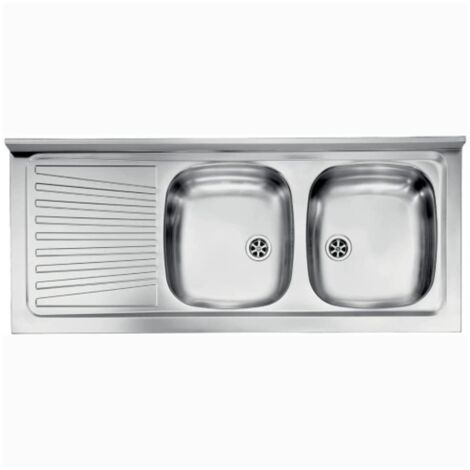 Lavello inox 2 vasche appoggio c/ gocciolatoio - 120 X 50 Sx
