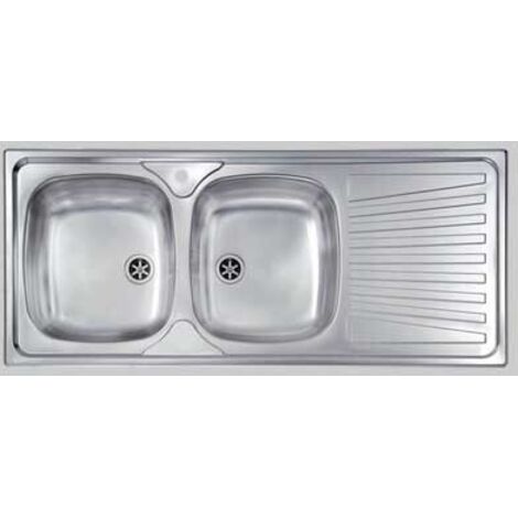 Lavello inox 2 vasche incasso c/gocciolatoio - 116 X 50 Dx