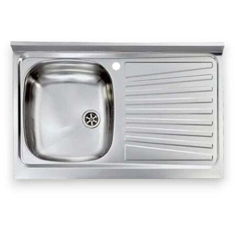 Lavello lavandino cucina con vasca appoggio e gocciolatoio a destra in acciaio - 90x50 cm