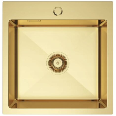 Lavello Nayes a vasca singola 46x45, rivestimento PVD oro satinato con sifone