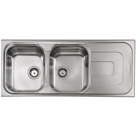 Lavello Cucina 2 Vasche Gocciolatoio.Lavello Pizzica 116x50 2 Vasche Destre Gocciolatoio Acciaio Inox 011347dcssx