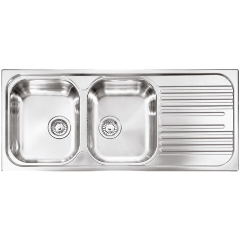 Lavello Plados in acciaio 2 vasche 1160x500 scolapiatti a destra