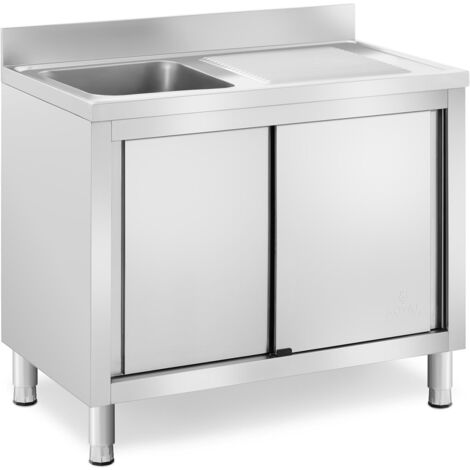 Lavello professionale in acciaio inox su mobile basso con lavello in acciaio inox (1 vasca: 400 x 400 x 240 mm, altezza alzatina: 100 mm, piedini regolabili)