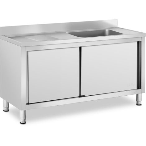 Lavello professionale in acciaio inox su mobile basso con lavello in acciaio inox (1 vasca: 500 x 400 x 240 mm, altezza alzatina: 100 mm, piedini regolabili)